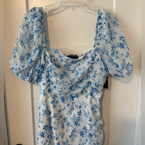 French Connection Catrina Blue and White Slit Midi Dress - Picture 8 of 14